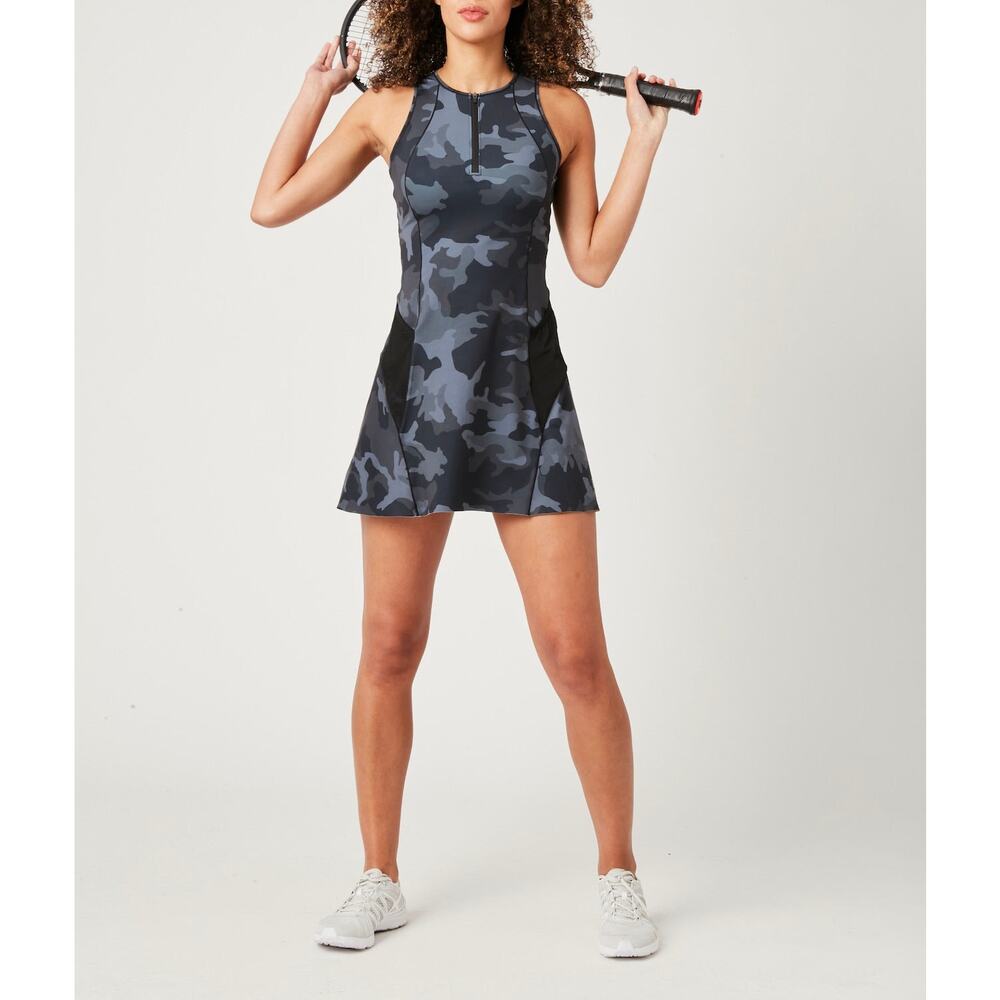 Flint Park Ace Tennis Black Camo Active Stretch Lightweight Mini Dress NWT M